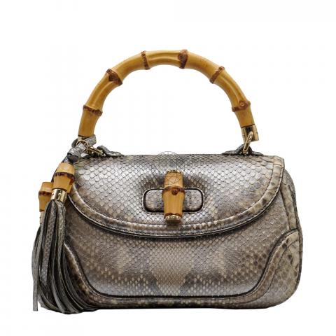 Sell Gucci Metallic Silver Python Bamboo Top Handle Bag with Strap